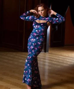 Traci Lords For Couture For Every Body Final Sale - Supreme Maxi Dress In Blue Floral Velvet With Removable Shrug | Traci Lords 21 Traci Lords For Couture For Every Body Final Sale - Supreme Maxi Dress In Blue Floral Velvet With Removable Shrug | Traci Lords