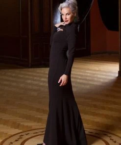 Supreme Maxi Dress With Removable Shrug In Black Stretch Crepe | Traci Lords Shop All In-Stock Items By Size 24 Supreme Maxi Dress With Removable Shrug In Black Stretch Crepe | Traci Lords Shop All In-Stock Items By Size