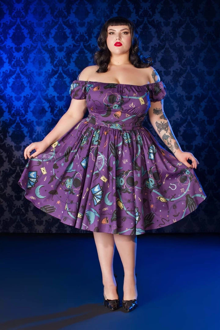 Final Sale - Pinup Couture Peasant Dress In Fortune Teller Print Shop All In-Stock Items By Size 4 Final Sale - Pinup Couture Peasant Dress In Fortune Teller Print Shop All In-Stock Items By Size