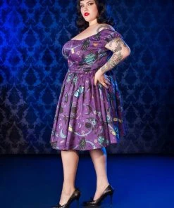 Final Sale - Pinup Couture Peasant Dress In Fortune Teller Print Shop All In-Stock Items By Size 8 Final Sale - Pinup Couture Peasant Dress In Fortune Teller Print Shop All In-Stock Items By Size