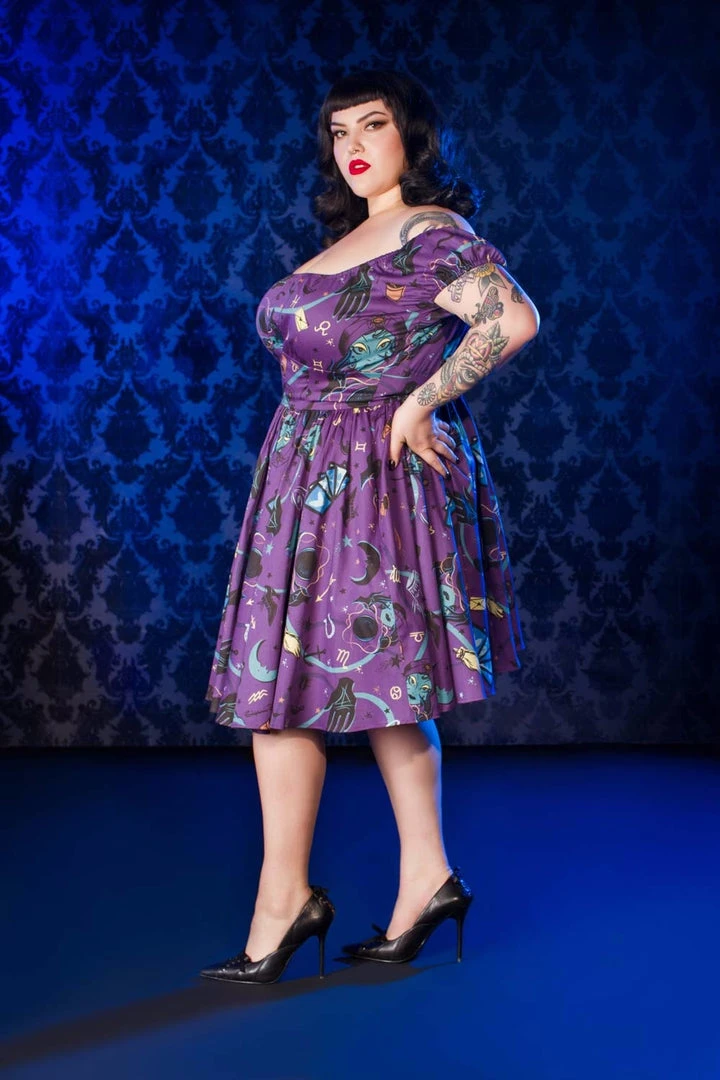 Final Sale - Pinup Couture Peasant Dress In Fortune Teller Print Shop All In-Stock Items By Size 5 Final Sale - Pinup Couture Peasant Dress In Fortune Teller Print Shop All In-Stock Items By Size