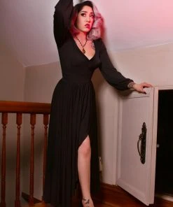 Laura Byrnes Design Final Sale - Robe Faux Wrap Dress In Black Jersey | Laura Byrnes