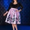 Final Sale - Bella Vintage Gathered Swing Skirt In Pink Fairy Tale Castle Print | Pinup Couture