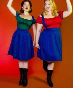 OYS Final Sale - Magically Made For Couture For Every Body Joanne Jumper Skirt With Removable Straps In Blue Cotton Sateen Shop All In-Stock Items By Size