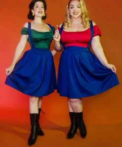 OYS Final Sale - Magically Made For Couture For Every Body Joanne Jumper Skirt With Removable Straps In Blue Cotton Sateen Shop All In-Stock Items By Size
