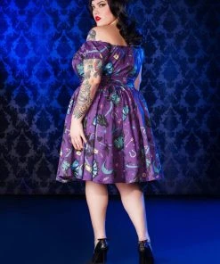 Final Sale - Pinup Couture Peasant Dress In Fortune Teller Print Shop All In-Stock Items By Size 9 Final Sale - Pinup Couture Peasant Dress In Fortune Teller Print Shop All In-Stock Items By Size