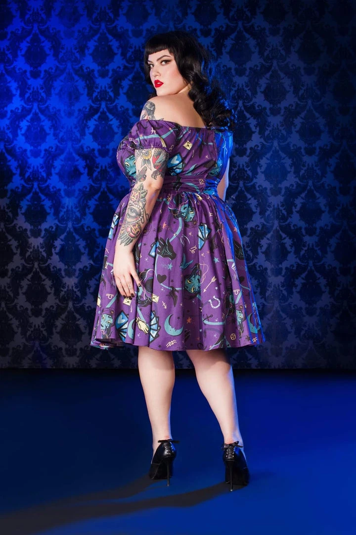 Final Sale - Pinup Couture Peasant Dress In Fortune Teller Print Shop All In-Stock Items By Size 6 Final Sale - Pinup Couture Peasant Dress In Fortune Teller Print Shop All In-Stock Items By Size