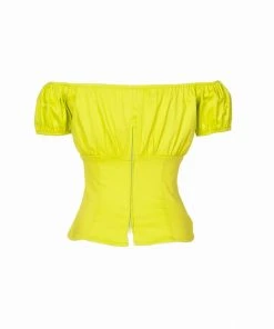 Shop All In-Stock Items By Size Vintage Short Sleeve Peasant Top In Chartreuse Cotton Sateen | Pinup Couture
