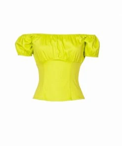 Shop All In-Stock Items By Size Vintage Short Sleeve Peasant Top In Chartreuse Cotton Sateen | Pinup Couture