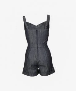 Laura Byrnes Design Final Sale - Laura Byrnes Daphne Short Overalls In Dark Blue Denim Shop All In-Stock Items By Size