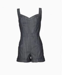 Laura Byrnes Design Final Sale - Laura Byrnes Daphne Short Overalls In Dark Blue Denim Shop All In-Stock Items By Size