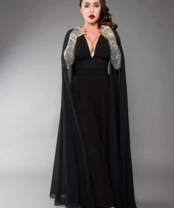 Rubber Ducky Shop All In-Stock Items By Size COMING SOON - Gothic Glamour Crop Top In Black With Floor Length Sheer Cape Sleeves