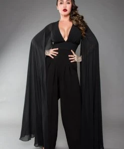 Rubber Ducky Shop All In-Stock Items By Size COMING SOON - Gothic Glamour Crop Top In Black With Floor Length Sheer Cape Sleeves
