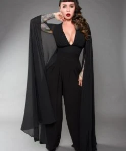 Rubber Ducky Shop All In-Stock Items By Size COMING SOON - Gothic Glamour Crop Top In Black With Floor Length Sheer Cape Sleeves