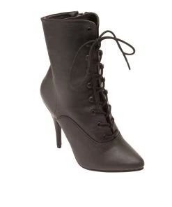 Pleaser Night Shade Stiletto Lace Up Ankle Boot In Black Matte Vegan Leather