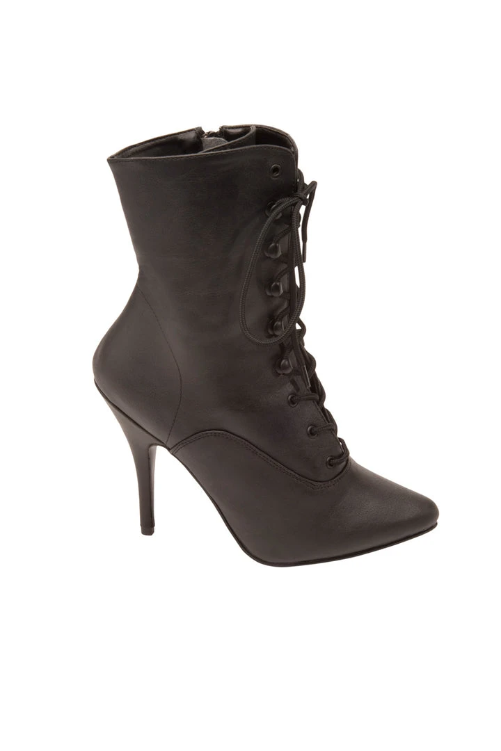 Pleaser Night Shade Stiletto Lace Up Ankle Boot In Black Matte Vegan Leather Shop All In-Stock Items By Size 6 Pleaser Night Shade Stiletto Lace Up Ankle Boot In Black Matte Vegan Leather Shop All In-Stock Items By Size