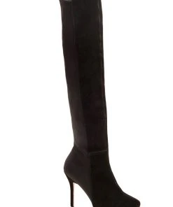 Pleaser Ultra Vixen Hidden Platform Knee-High Boots In Black Faux Suede