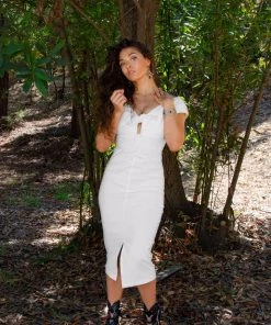 Final Sale - Dixiefried Niagara Wiggle Dress In Solid White Stretch Bengaline