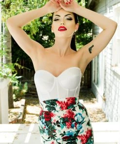 Pinup Girl Clothing Vintage Silhouette Backless Satin Longline Bra In White