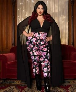 Rubber Ducky Shop All In-Stock Items By Size COMING SOON - Gothic Glamour Crop Top In Black With Floor Length Sheer Cape Sleeves