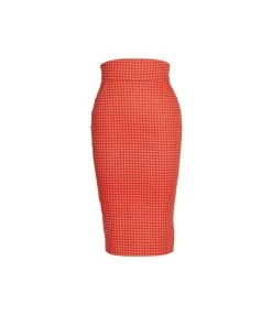 Laura Byrnes Design Shop All In-Stock Items By Size OYS Laura Byrnes High Waisted Pencil Skirt In Orange And Black Gingham Print