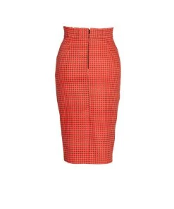 Laura Byrnes Design Shop All In-Stock Items By Size OYS Laura Byrnes High Waisted Pencil Skirt In Orange And Black Gingham Print