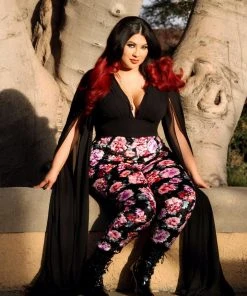 Rubber Ducky Shop All In-Stock Items By Size COMING SOON - Gothic Glamour Crop Top In Black With Floor Length Sheer Cape Sleeves