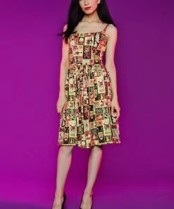 Final Sale - Jenny Dress In Brown Tiki Cotton Sateen | Pinup Couture Shop All In-Stock Items By Size